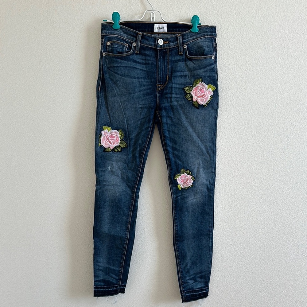 Hudson Jeans with Pink Floral Embroidery Skinny
